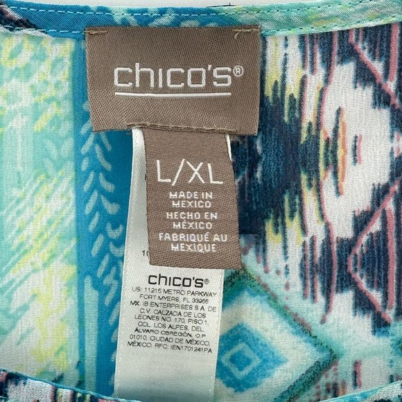 Chicos Womens Loose Blouse Ikat Pattern Lightweight Round Neck Multicolor L/XL - Picture 5 of 7